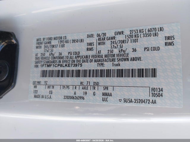 Ford F-150 Xl 2020 1FTMF1CP8LKE73975 Image 9