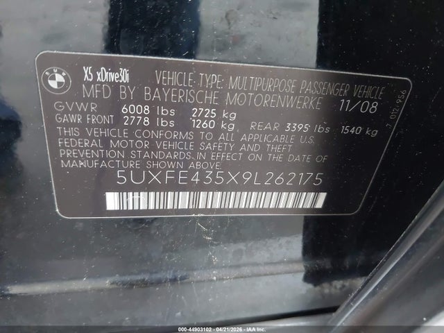 Продажа на аукционе авто 2009 Bmw X5 Xdrive30i, vin: 5UXFE435X9L262175, номер лота: 44903102