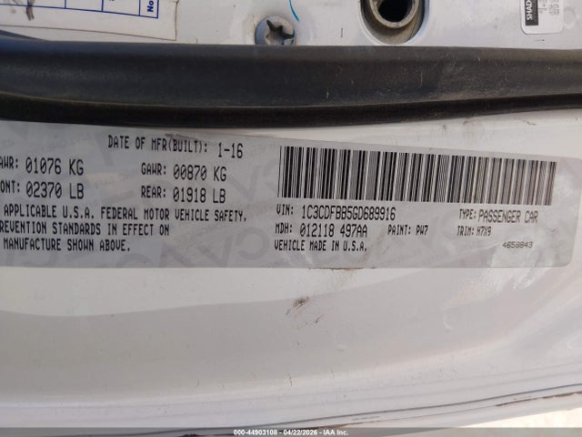 2016 Dodge Dart Sxt მანქანა იყიდება აუქციონზე, vin: 1C3CDFBB5GD689916, აუქციონის ნომერი: 44903108