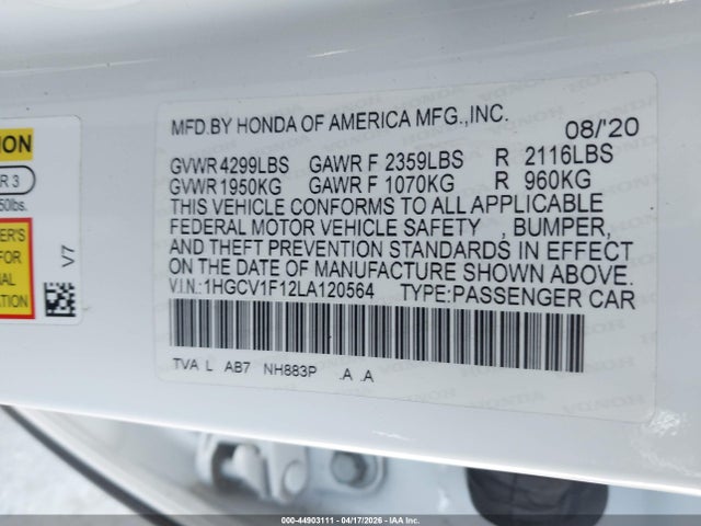1HGCV1F12LA120564 Honda ACCORD LX
