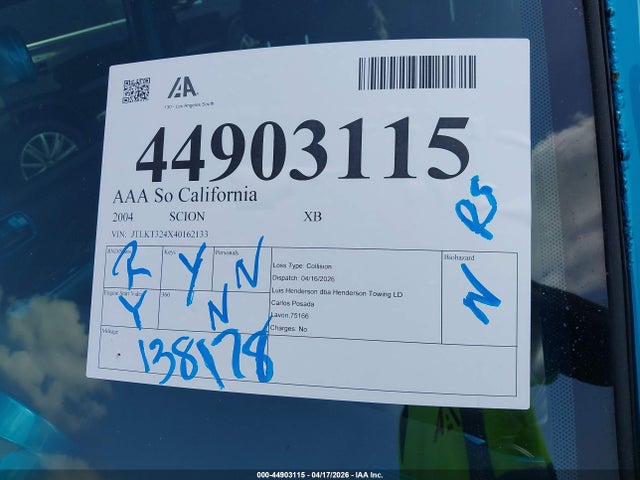 Aukcja sprzedaży 2004 Scion Xb, vin: JTLKT324X40162133, numer aukcji: 44903115