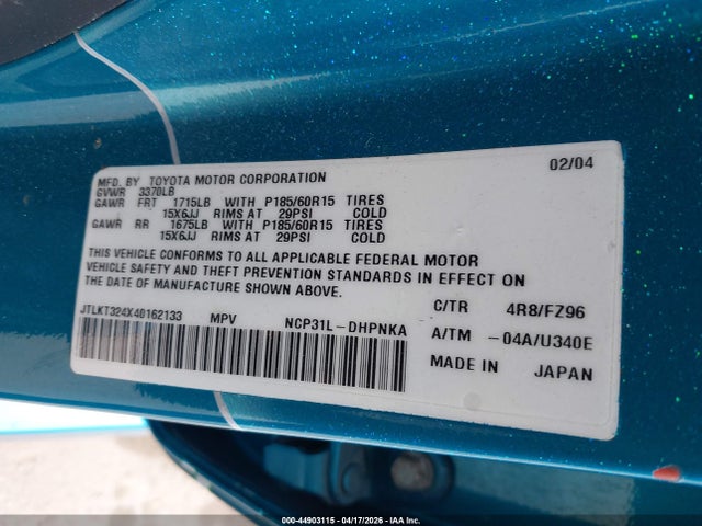 Aukcja sprzedaży 2004 Scion Xb, vin: JTLKT324X40162133, numer aukcji: 44903115