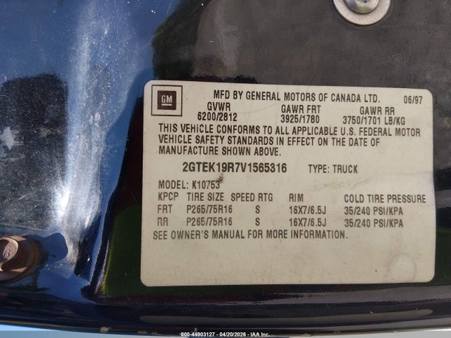 Продажа на аукционе авто 1997 Gmc Sierra 1500 Sl Wideside, vin: 2GTEK19R7V1565316, номер лота: 44903127
