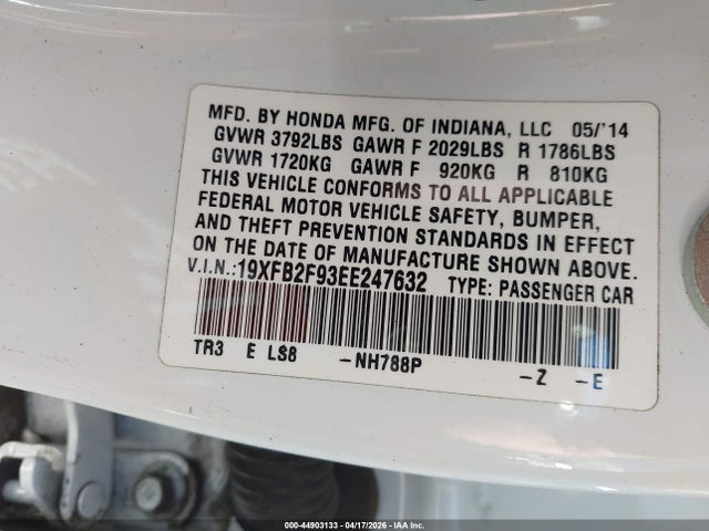 19XFB2F93EE247632 Honda Civic Ex-l