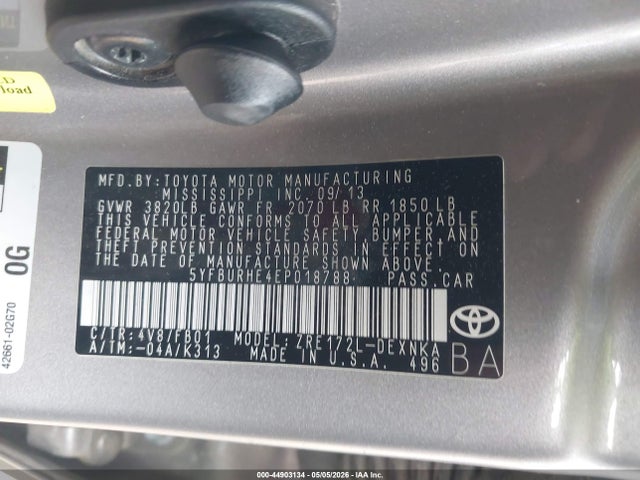 Aukcja sprzedaży 2014 Toyota Corolla Le, vin: 5YFBURHE4EP018788, numer aukcji: 44903134