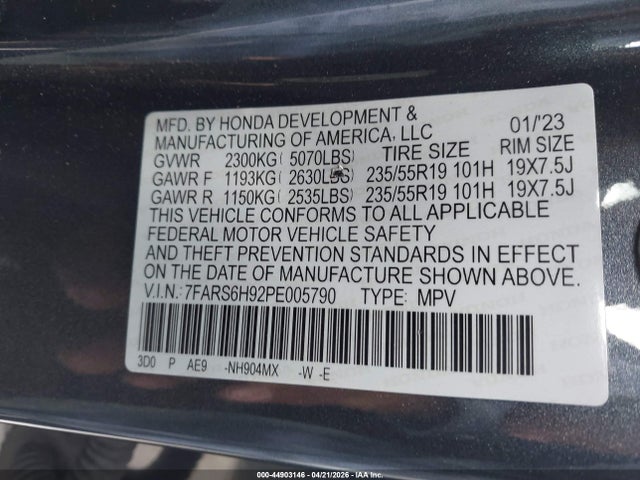 2023 Honda Cr-v Hybrid Sport Touring მანქანა იყიდება აუქციონზე, vin: 7FARS6H92PE005790, აუქციონის ნომერი: 44903146