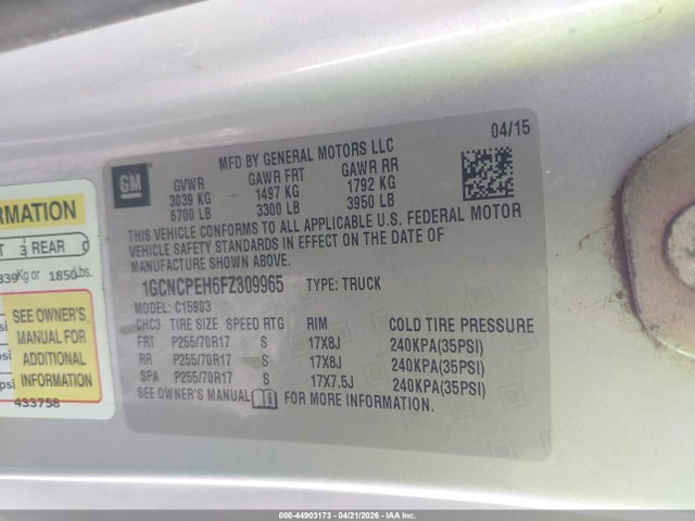 1GCNCPEH6FZ309965 Chevrolet Silverado 1500 Wt