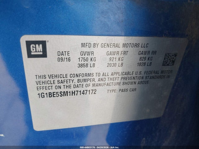 1G1BE5SM1H7147172 Chevrolet Cruze Lt Auto