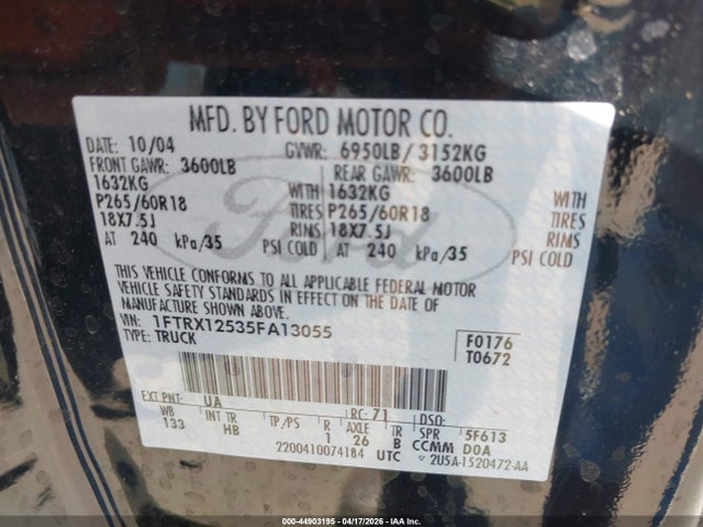 Продаж на аукціоні авто 2005 Ford F-150 Lariat/xl/xlt, vin: 1FTRX12535FA13055, номер лоту: 44903195