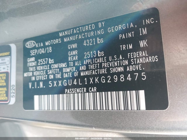 5XXGU4L1XKG298475 KIA OPTIMA EX