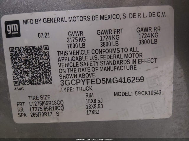 3GCPYFED5MG416259 Chevrolet Silverado 1500 4wd Short Bed Lt Trail Boss