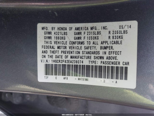 Honda Accord Ex-l 2014 1HGCR2F82EA238074 Image 9