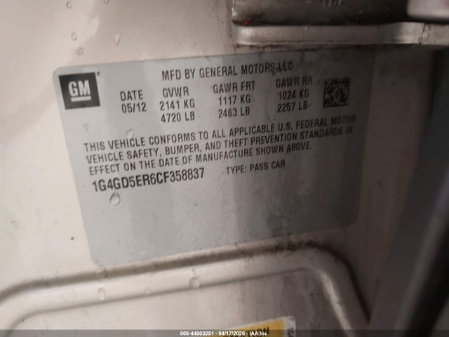 2012 BUICK LACROSSE 1G4GD5ER6CF358837 Photo 8