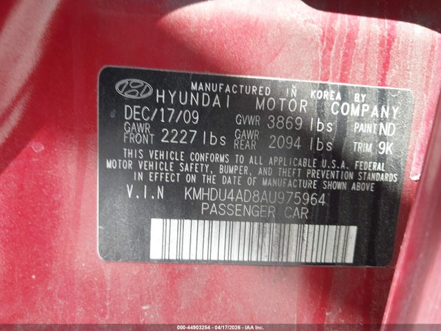 Продажа на аукционе авто 2010 Hyundai Elantra Gls, vin: KMHDU4AD8AU975964, номер лота: 44903254