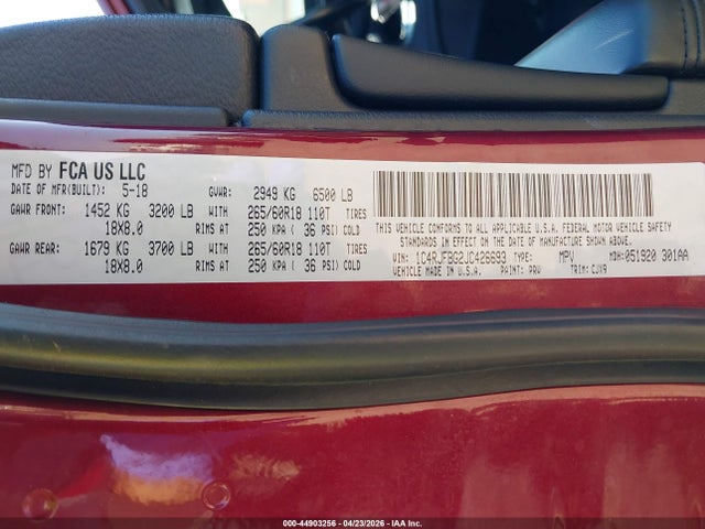 2018 Jeep Grand Cherokee Limited 4x4 მანქანა იყიდება აუქციონზე, vin: 1C4RJFBG2JC426693, აუქციონის ნომერი: 44903256