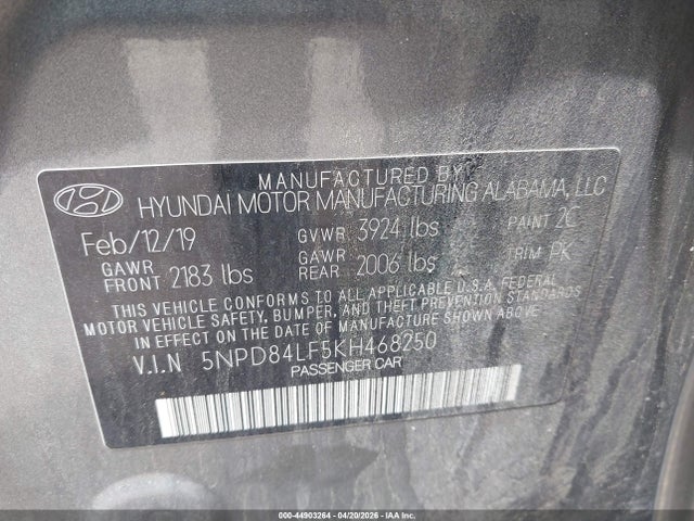 Продаж на аукціоні авто 2019 Hyundai Elantra Value Edition, vin: 5NPD84LF5KH468250, номер лоту: 44903264