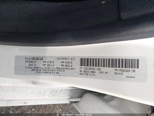 2016 Chrysler 200 S მანქანა იყიდება აუქციონზე, vin: 1C3CCCBB7GN111599, აუქციონის ნომერი: 44903271
