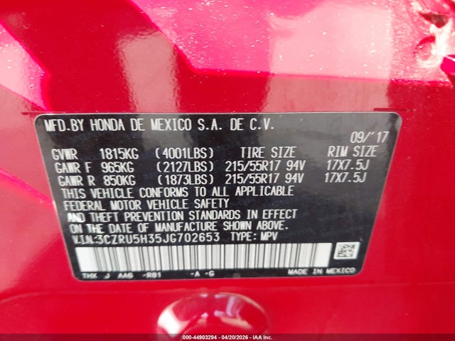 Honda HR-V LX 2018 3CZRU5H35JG702653 Image 9