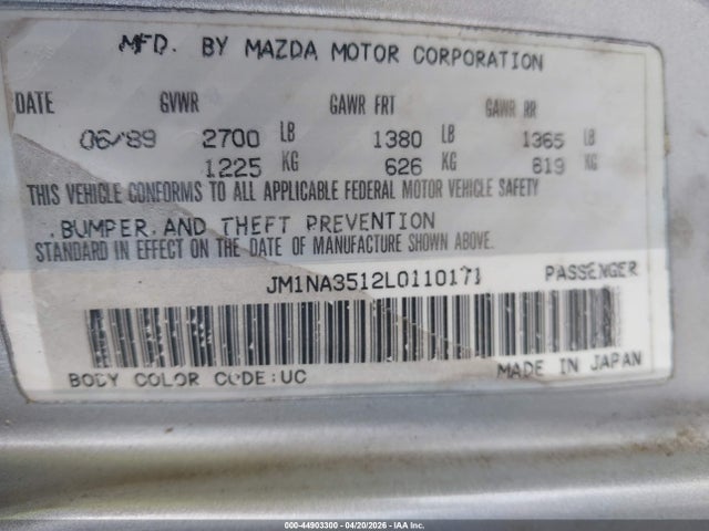 Продажа на аукционе авто 1990 Mazda Mx-5 Miata, vin: JM1NA3512L0110171, номер лота: 44903300