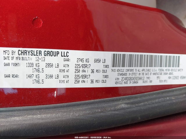 44903301 :رقم المزاد ، 2C4RDGBGXER230012 vin ، 2014 Dodge Grand Caravan Se 30th Anniversary مزاد بيع
