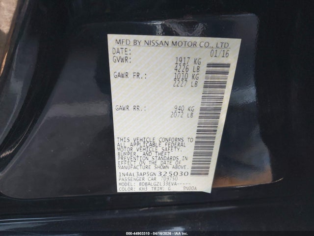 1N4AL3AP5GN325030 Nissan Altima 2.5/2.5 S/2.5 Sl/2.5 Sr/2.5 Sv