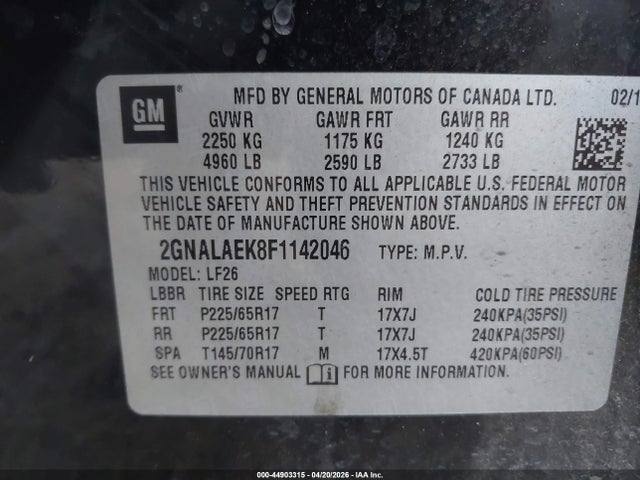 2GNALAEK8F1142046 Chevrolet EQUINOX LS
