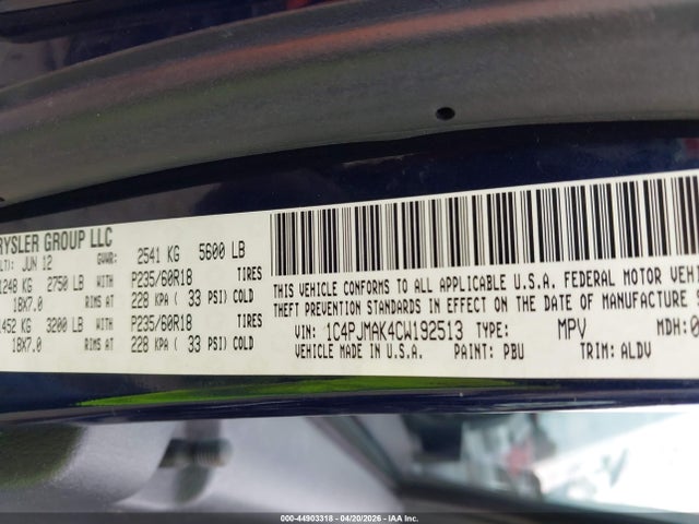 Aukcja sprzedaży 2012 Jeep Liberty Sport, vin: 1C4PJMAK4CW192513, numer aukcji: 44903318