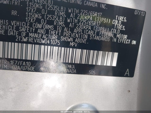 Продаж на аукціоні авто 2013 Toyota Rav4 Xle, vin: 2T3WFREVXDW041075, номер лоту: 44903324
