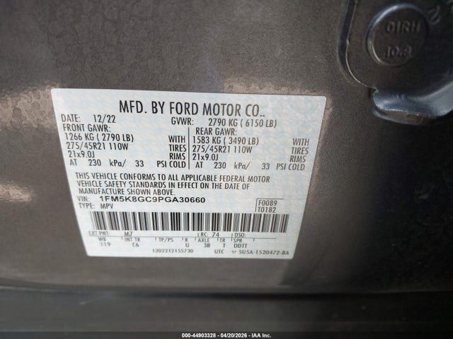 1FM5K8GC9PGA30660 Ford Explorer St