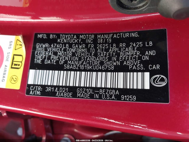58ABZ1B19KU046758 Lexus ES 350