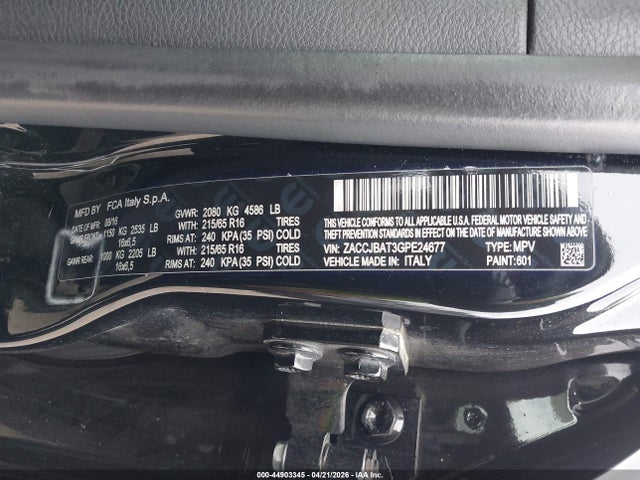 Продаж на аукціоні авто 2016 Jeep Renegade Sport, vin: ZACCJBAT3GPE24677, номер лоту: 44903345