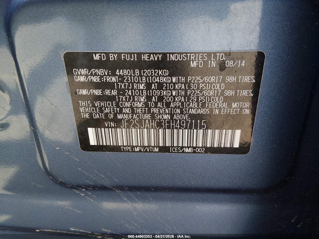 44903353 :رقم المزاد ، JF2SJAHC3FH497115 vin ، 2015 Subaru Forester 2.5i Limited مزاد بيع