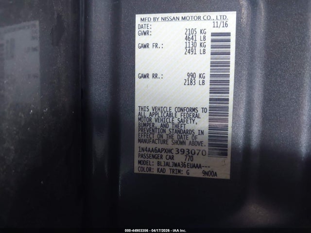1N4AA6APXHC393070 Nissan Maxima 3.5 Sv