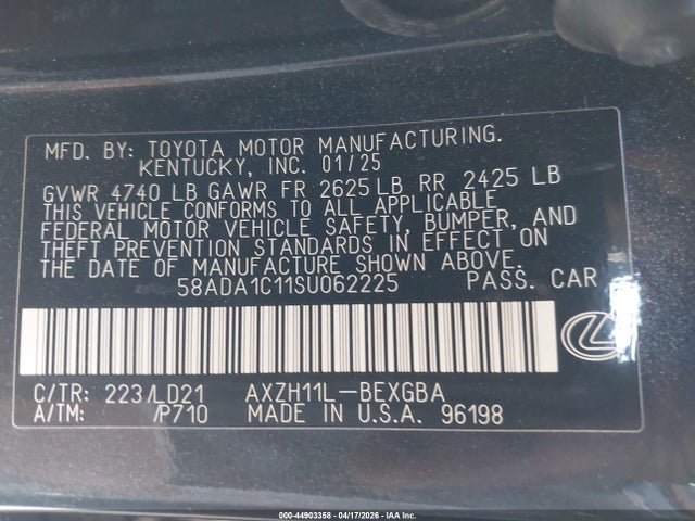 Продажа на аукционе авто 2025 Lexus Es 300h Base/300h Luxury/300h Ultra Luxury/300h F Sport Design/300h F Sport Handling, vin: 58ADA1C11SU062225, номер лота: 44903358