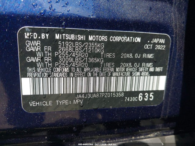 44903364 :رقم المزاد ، JA4J3UA87PZ015358 vin ، 2023 Mitsubishi Outlander Se 2.5 2wd/se Black Edition 2wd/se Special Edition 2wd مزاد بيع