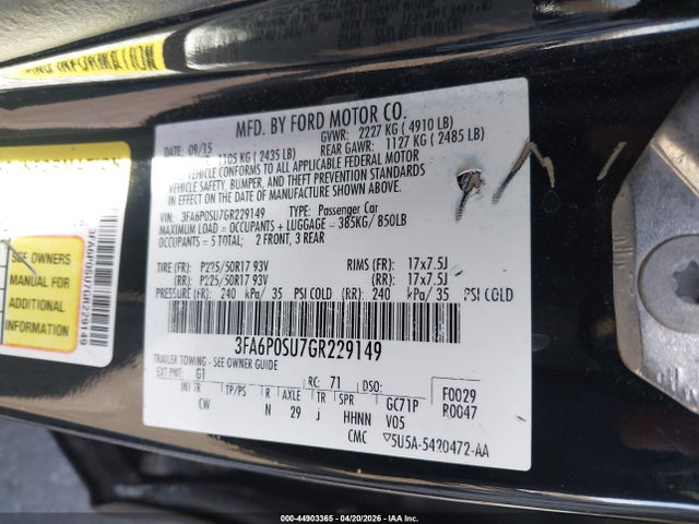 Ford Fusion Energi Titanium 2016 3FA6P0SU7GR229149 Image 9