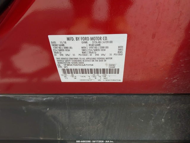 Продажа на аукционе авто 2019 Ford Explorer Xlt, vin: 1FM5K7D87KGA73154, номер лота: 44903366