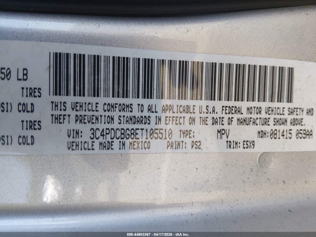 Продаж на аукціоні авто 2014 Dodge Journey Sxt, vin: 3C4PDCBG8ET105510, номер лоту: 44903367