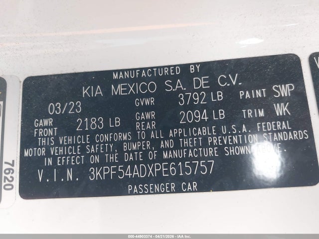 44903374 :رقم المزاد ، 3KPF54ADXPE615757 vin ، 2023 Kia Forte Gt-line مزاد بيع