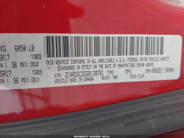 Aukcja sprzedaży 2016 Dodge Grand Caravan Sxt, vin: 2C4RDGCG5GR138761, numer aukcji: 44903375