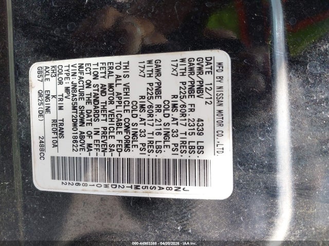 2013 Nissan Rogue Sv მანქანა იყიდება აუქციონზე, vin: JN8AS5MT2DW018622, აუქციონის ნომერი: 44903388