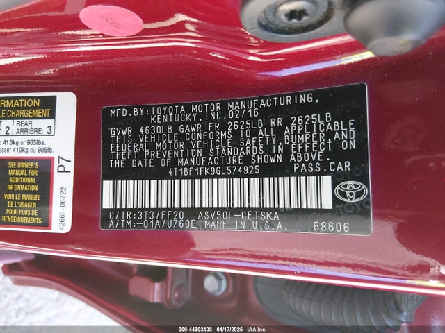 Toyota CAMRY SE 2016 4T1BF1FK9GU574925 Image 9