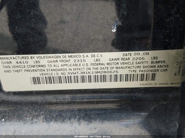 Продаж на аукціоні авто 2009 Volkswagen Jetta 2.0t Sel, vin: 3VWTJ81K19M280625, номер лоту: 44903443