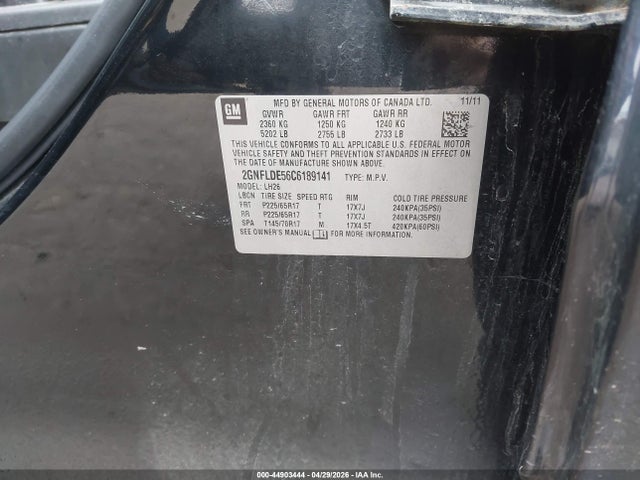 44903444 :رقم المزاد ، 2GNFLDE56C6189141 vin ، 2012 Chevrolet Equinox 1lt مزاد بيع
