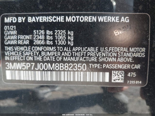 2021 Bmw 330e მანქანა იყიდება აუქციონზე, vin: 3MW5P7J00M8B82350, აუქციონის ნომერი: 44903446