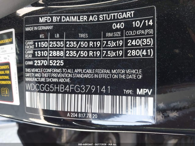 WDCGG5HB4FG379141 Mercedes-Benz GLK 350