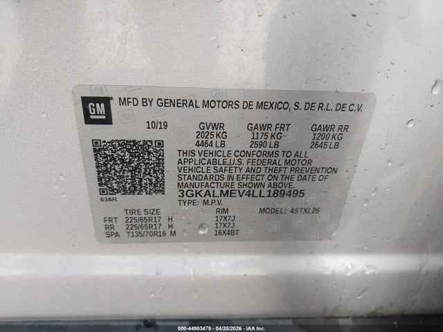 Продаж на аукціоні авто 2020 Gmc Terrain Fwd Sle, vin: 3GKALMEV4LL189495, номер лоту: 44903479