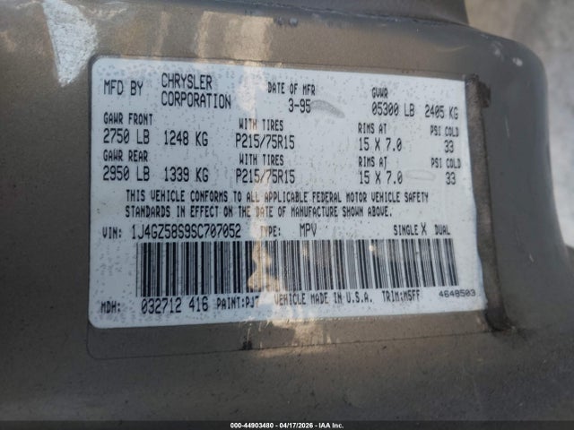 Aukcja sprzedaży 1995 Jeep Grand Cherokee Laredo, vin: 1J4GZ58S9SC707052, numer aukcji: 44903480