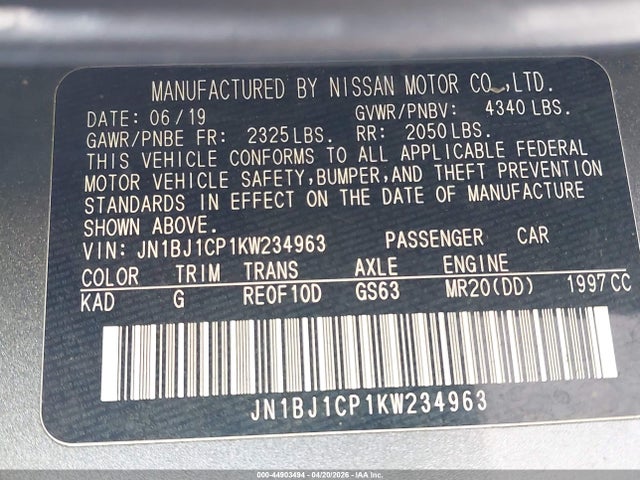 JN1BJ1CP1KW234963 Nissan Rogue Sport Sv