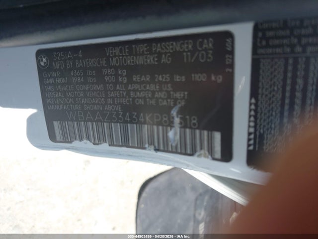 Aukcja sprzedaży 2004 Bmw 325i, vin: WBAAZ33434KP85518, numer aukcji: 44903499